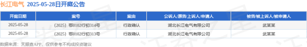 安全炒股配资门户 长江电气作为原告/上诉人的2起涉及行政确认的诉讼将于2025年5月28日开庭