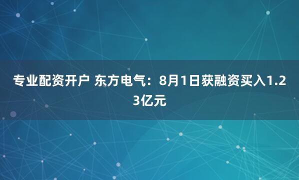 专业配资开户 东方电气：8月1日获融资买入1.23亿元